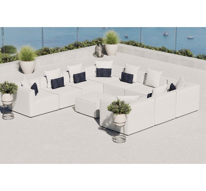 Modway Saybrook Outdoor Patio Upholstered 10-Piece Sectional Sofa - White - Lifestyle