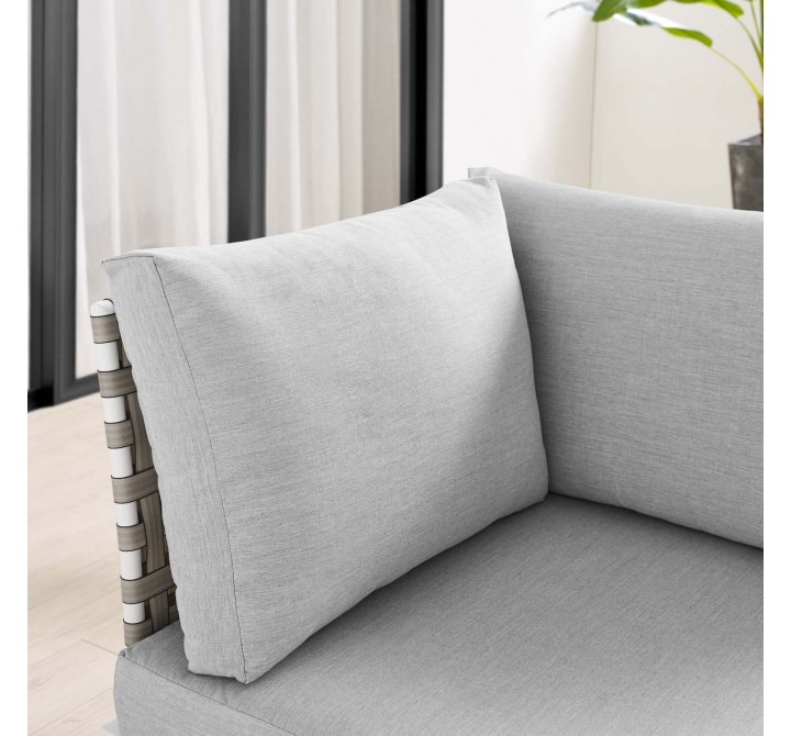Modway Harmony Sunbrella® Basket Weave Outdoor Patio Aluminum Corner Chair in Tan Gray - Lifestyle