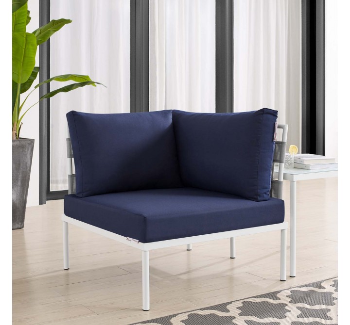 Modway Harmony Sunbrella® Outdoor Patio Aluminum Corner Chair in Gray Navy - Lifestyle