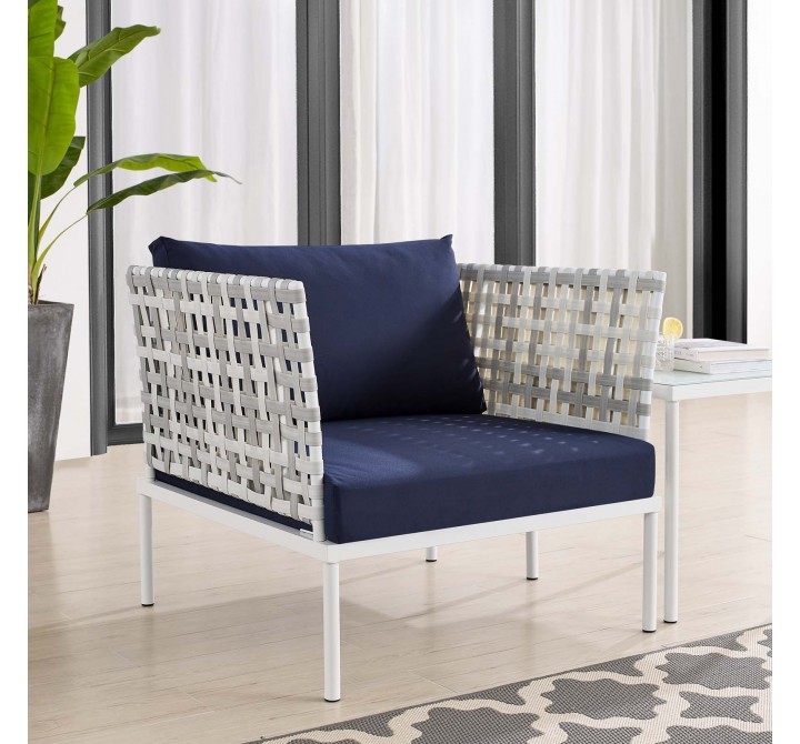 Modway Harmony Sunbrella® Basket Weave Outdoor Patio Aluminum Armchair in Taupe Navy - Lifestyle