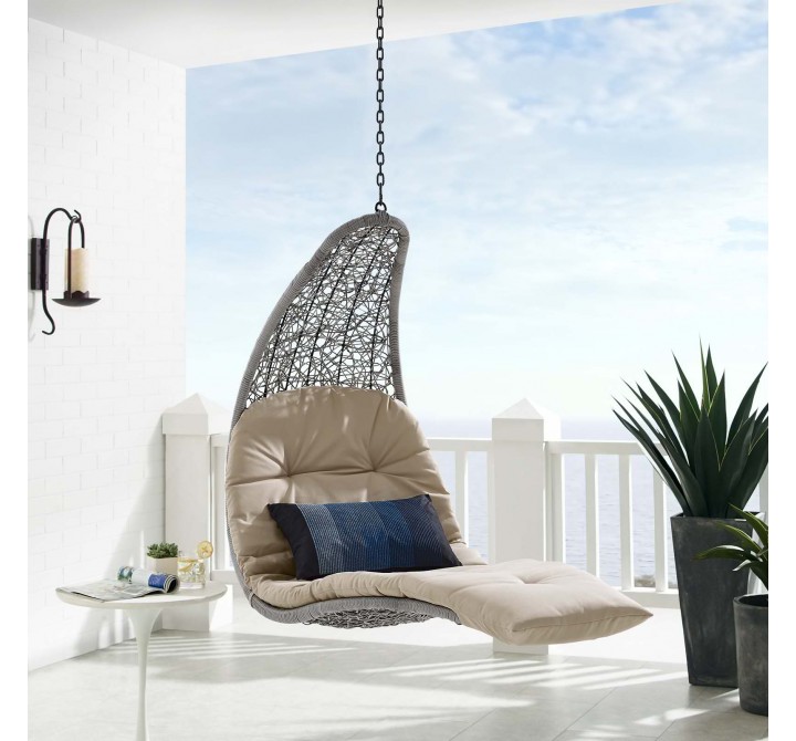 Modway Landscape Hanging Chaise Lounge Outdoor Patio Swing Chair in Light Gray Beige - Lifestyle