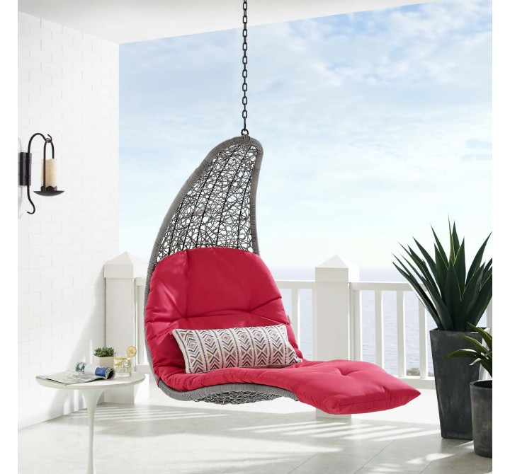 Modway Landscape Hanging Chaise Lounge Outdoor Patio Swing Chair in Light Gray Red - Lifestyle
