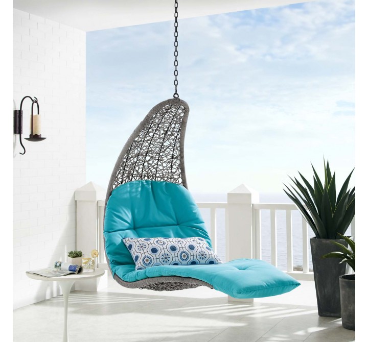 Modway Landscape Hanging Chaise Lounge Outdoor Patio Swing Chair in Light Gray Turquoise - Lifestyle