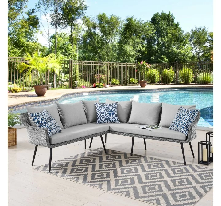 Modway Endeavor Outdoor Patio Wicker Rattan Sectional Sofa - Gray Gray - Lifestyle