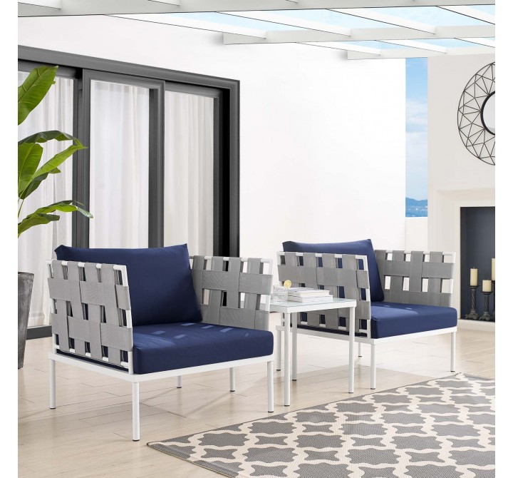 Modway Harmony 3-Piece Sunbrella® Outdoor Patio Aluminum Seating Set in Gray Navy - Lifestyle