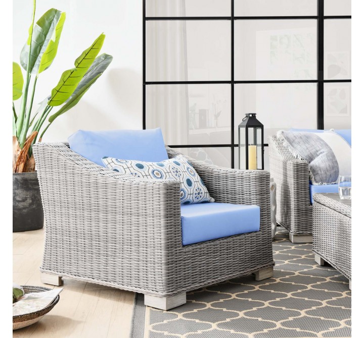 Modway Conway Outdoor Patio Wicker Rattan Armchair in Light Gray Light Blue - Lifestyle