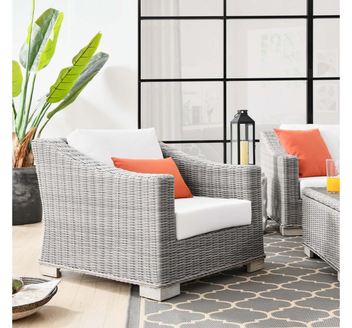 Modway Conway Outdoor Patio Wicker Rattan Armchair in Light Gray White - Lifestyle