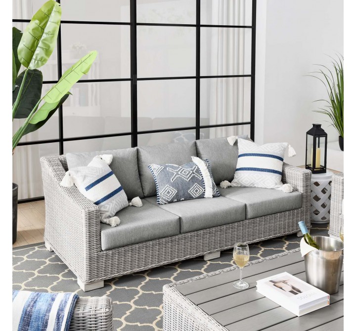 Modway Conway Outdoor Patio Wicker Rattan Sofa - Light Gray Gray - Lifestyle