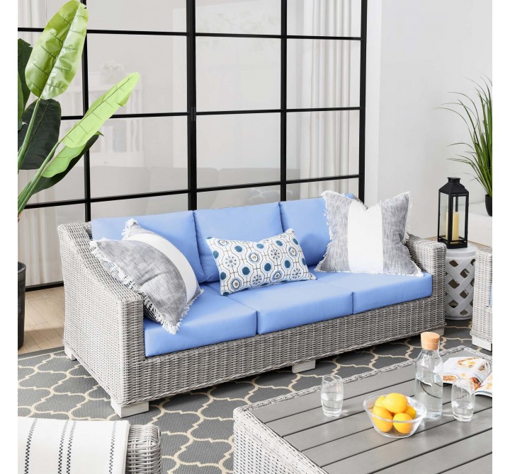 Modway Conway Outdoor Patio Wicker Rattan Sofa - Light Gray Light Blue - Lifestyle