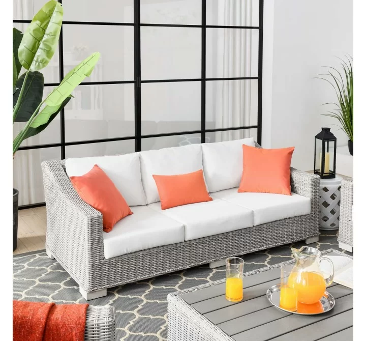 Modway Conway Outdoor Patio Wicker Rattan Sofa in Light Gray White - Lifestyle