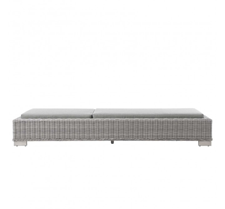 Modway Conway Outdoor Patio Wicker Rattan Chaise Lounge in Light Gray Gray - Front Side Angle