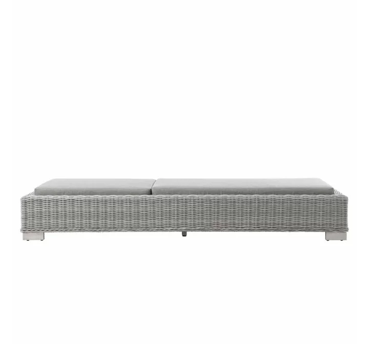 Modway Conway Outdoor Patio Wicker Rattan Chaise Lounge in Light Gray Gray - Front Side Angle