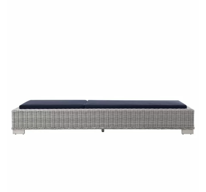 Modway Conway Outdoor Patio Wicker Rattan Chaise Lounge in Light Gray Navy - Front Angle