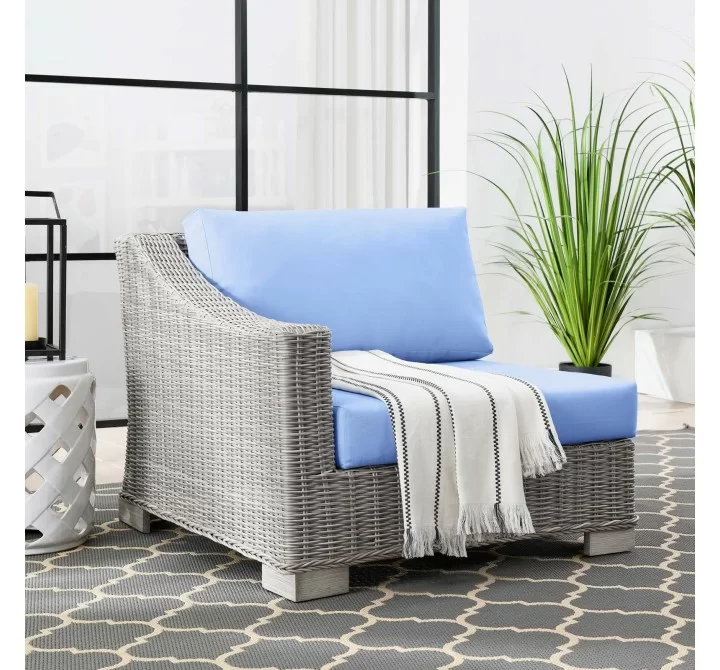 Modway Conway Outdoor Patio Wicker Rattan Left-Arm Chair in Light Gray Light Blue - Lifestyle