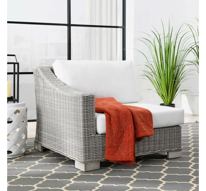 Modway Conway Outdoor Patio Wicker Rattan Left-Arm Chair in Light Gray White - Lifestyle