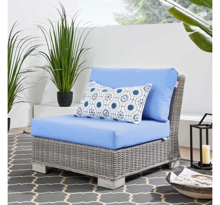 Modway Conway Outdoor Patio Wicker Rattan Armless Chair in Light Gray Light Blue - Lifestyle