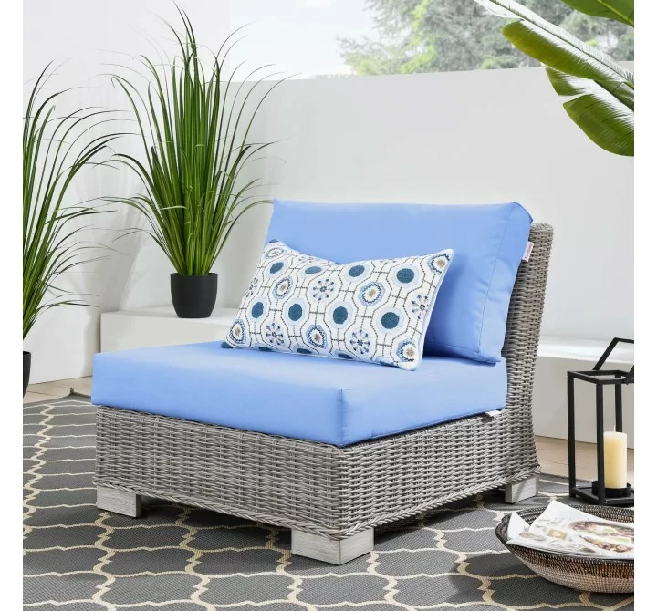Modway Conway Outdoor Patio Wicker Rattan Armless Chair in Light Gray Light Blue - Lifestyle