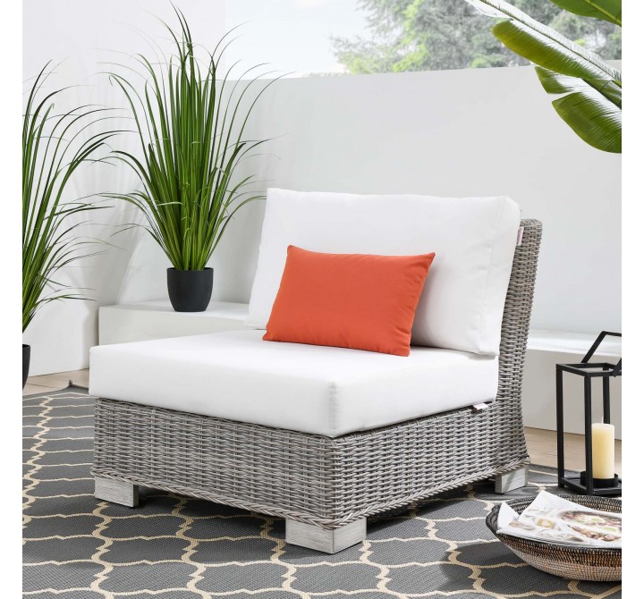 Modway Conway Outdoor Patio Wicker Rattan Armless Chair in Light Gray White - Lifestyle