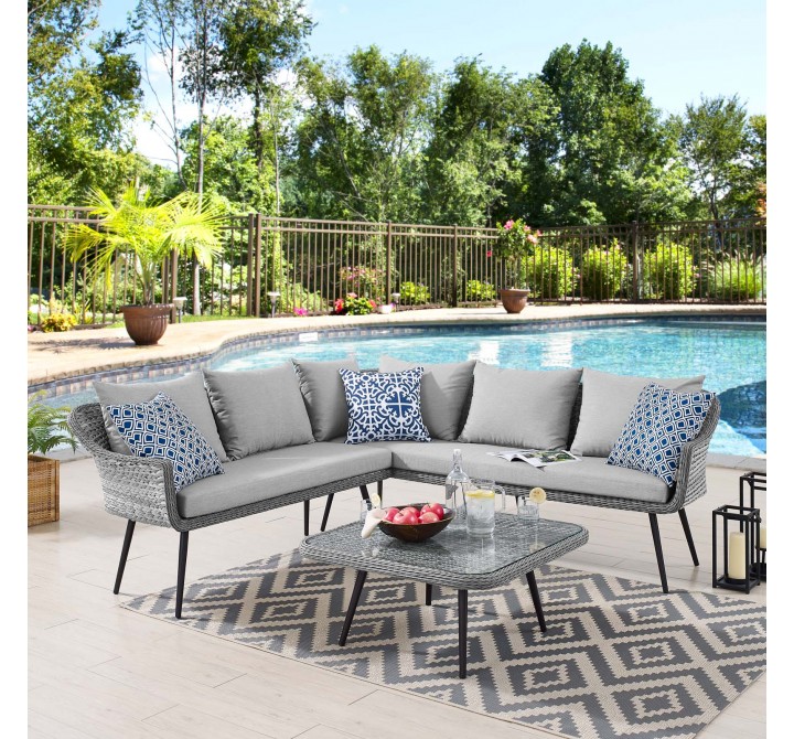 Modway Endeavor Wicker Rattan Outdoor Patio Wicker Rattan Seating Set - Gray Gray - Lifestyle