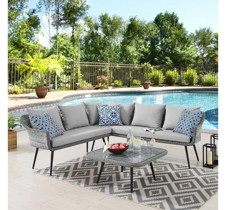 Modway Endeavor Wicker Rattan Outdoor Patio Wicker Rattan Seating Set - Gray Gray - Lifestyle