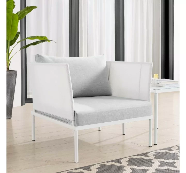 Modway Harmony Sunbrella® Outdoor Patio Aluminum Armchair in White Gray - Lifestyle