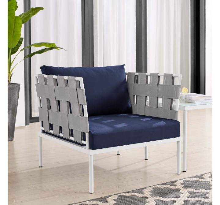 Harmony Sunbrella® Outdoor Patio Aluminum Armchair in Gray Navy - Lifestyle