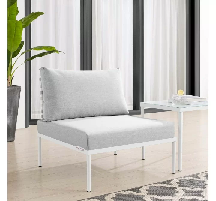 Modway Harmony Sunbrella® Basket Weave Outdoor Patio Aluminum Armless Chair - Taupe Gray - Lifestyle
