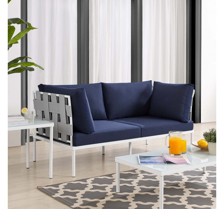 Modway Harmony Sunbrella® Outdoor Patio Aluminum Loveseat in Gray Navy - Lifestyle