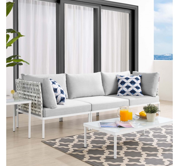Modway Harmony Sunbrella® Basket Weave Outdoor Patio Aluminum Sofa in Taupe Gray - Lifestyle