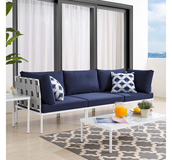 Modway Harmony Sunbrella® Outdoor Patio Aluminum Sofa in Gray Navy - Lifestyle