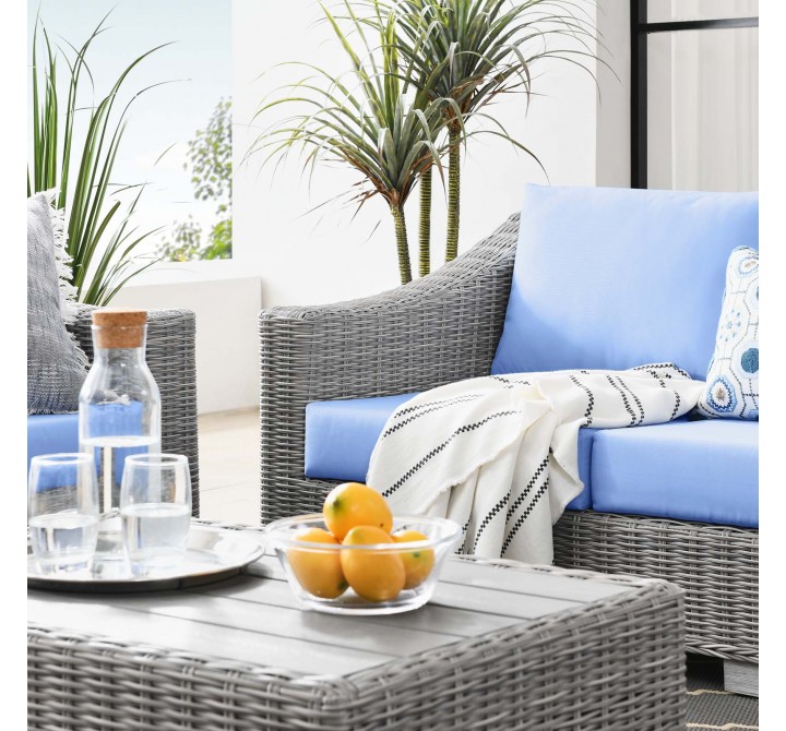 Modway Conway 4-Piece Outdoor Patio Wicker Rattan Furniture Set - Light Gray Light Blue - Lifestyle