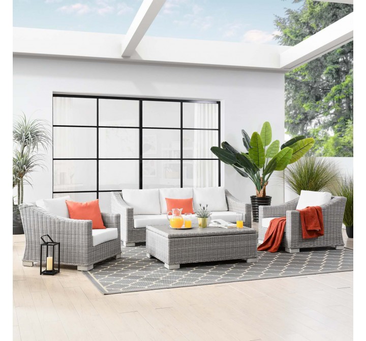 Modway Conway 4-Piece Outdoor Patio Wicker Rattan Furniture Set - White - Lifestyle