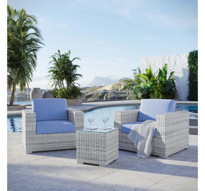 Modway Convene 3-Piece Outdoor Patio Set in Light Gray Light Blue - Lifestyle