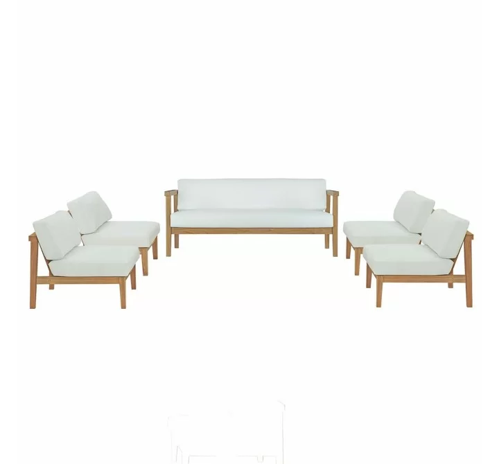 Modway Bayport 5 Piece Outdoor Patio Teak Set - Natural White - Set in Front Angle