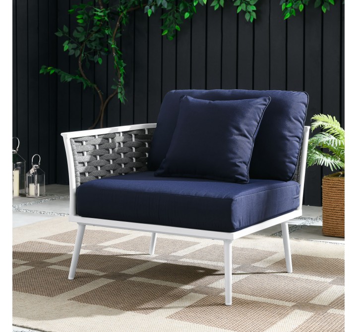 Modway Stance Outdoor Patio Aluminum Left-Facing Armchair in White Navy - Lifestyle