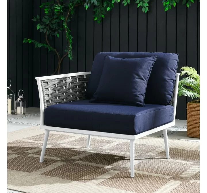 Modway Stance Outdoor Patio Aluminum Left-Facing Armchair in White Navy - Lifestyle