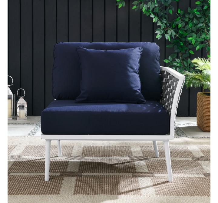 Modway Stance Outdoor Patio Aluminum Right-Facing Armchair - White Navy - Lifestyle