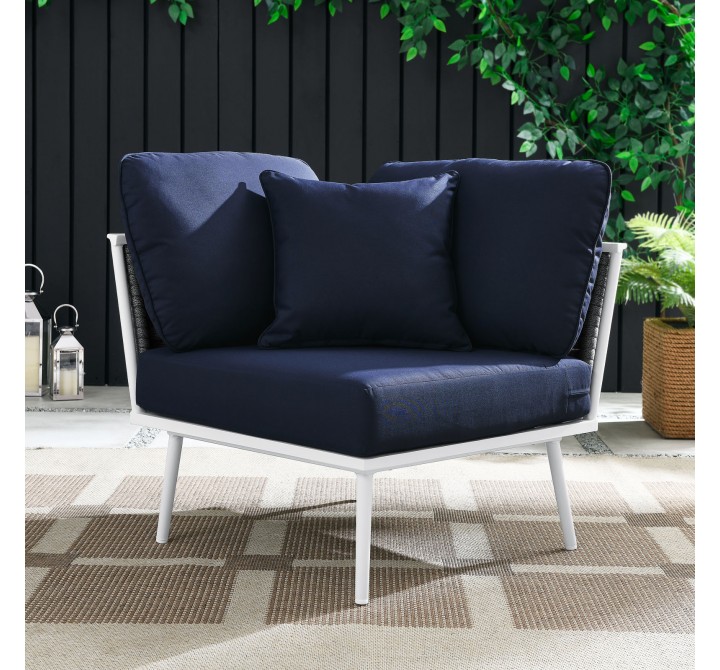 Modway Stance Outdoor Patio Aluminum Corner Chair in White Navy - Lifestyle