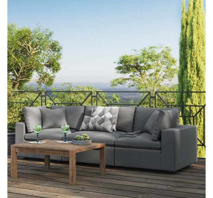 Modway Commix Overstuffed Outdoor Patio Sofa - Charcoal - Lifestyle