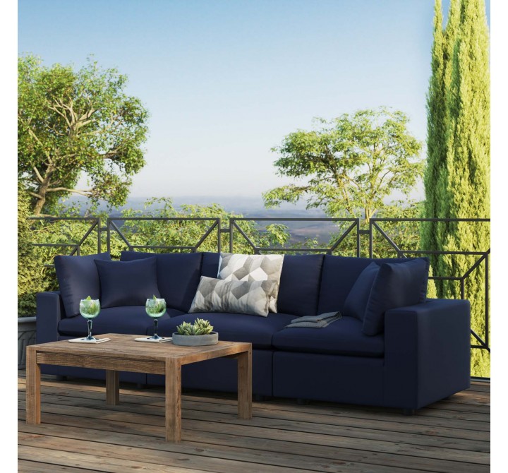 Modway Commix Overstuffed Outdoor Patio Sofa - Navy - Lifestyle
