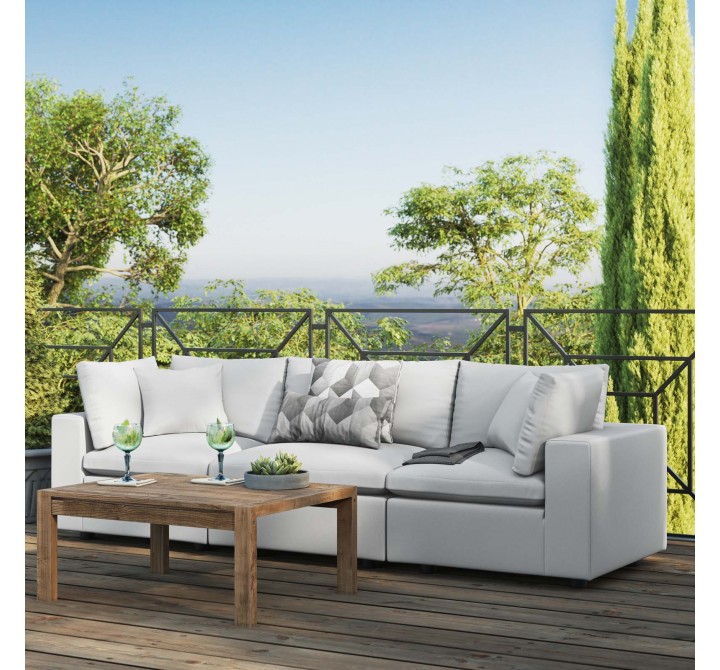 Modway Commix Overstuffed Outdoor Patio Sofa - White - Lifestyle