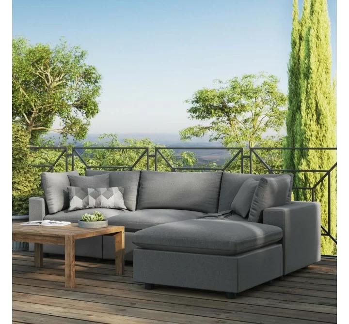 Modway Commix 4-Piece Outdoor Patio Sectional Sofa - Charcoal - Lifestyle