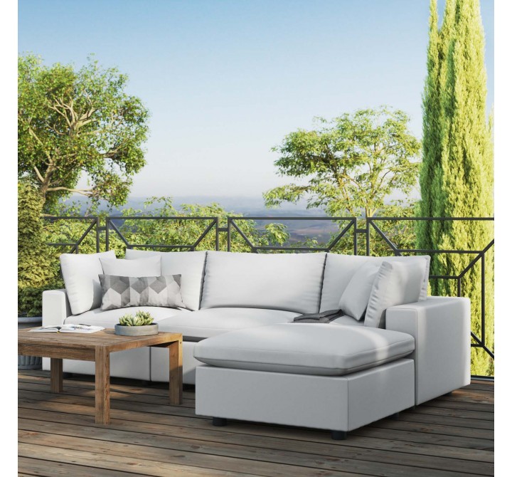 Modway Commix 4-Piece Outdoor Patio Sectional Sofa - White - Lifestyle