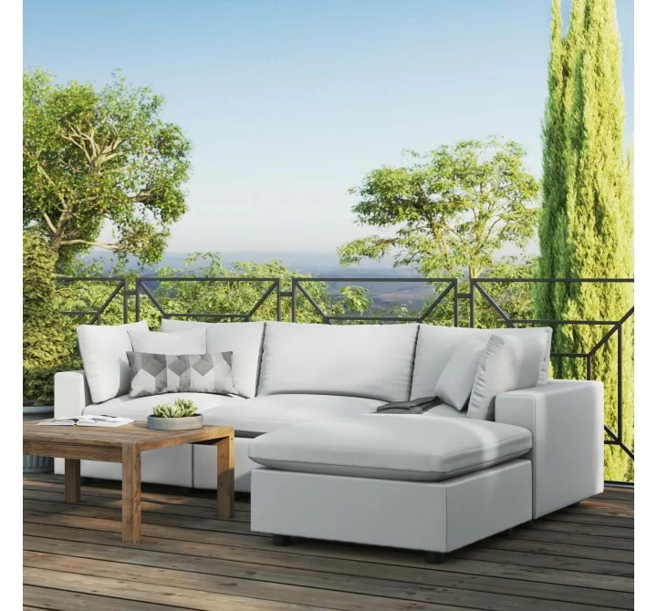 Modway Commix 4-Piece Outdoor Patio Sectional Sofa - White - Lifestyle
