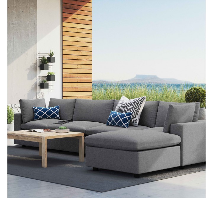 Modway Commix 5-Piece Sunbrella® Outdoor Patio Sectional Sofa - Gray - Lifestyle