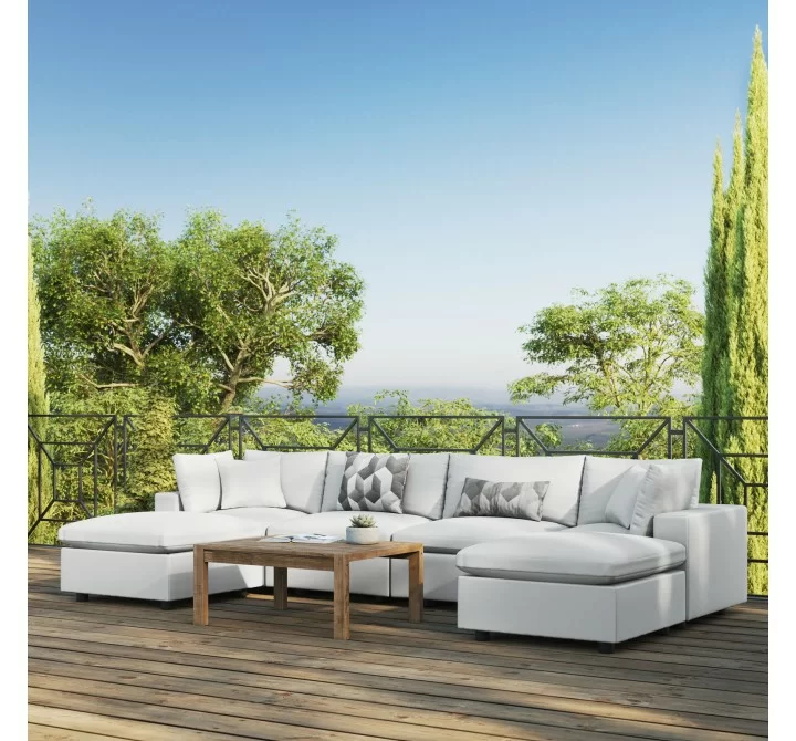 Modway Commix 6-Piece Outdoor Patio Sectional Sofa - White - Lifestyle