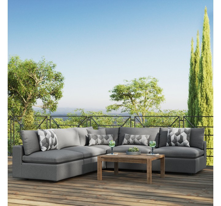 Modway Commix 5-Piece Outdoor Patio Sectional Sofa - Charcoal - Lifestyle