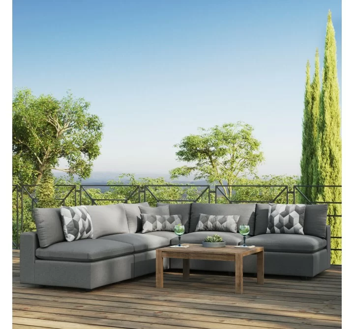 Modway Commix 5-Piece Outdoor Patio Sectional Sofa - Charcoal - Lifestyle