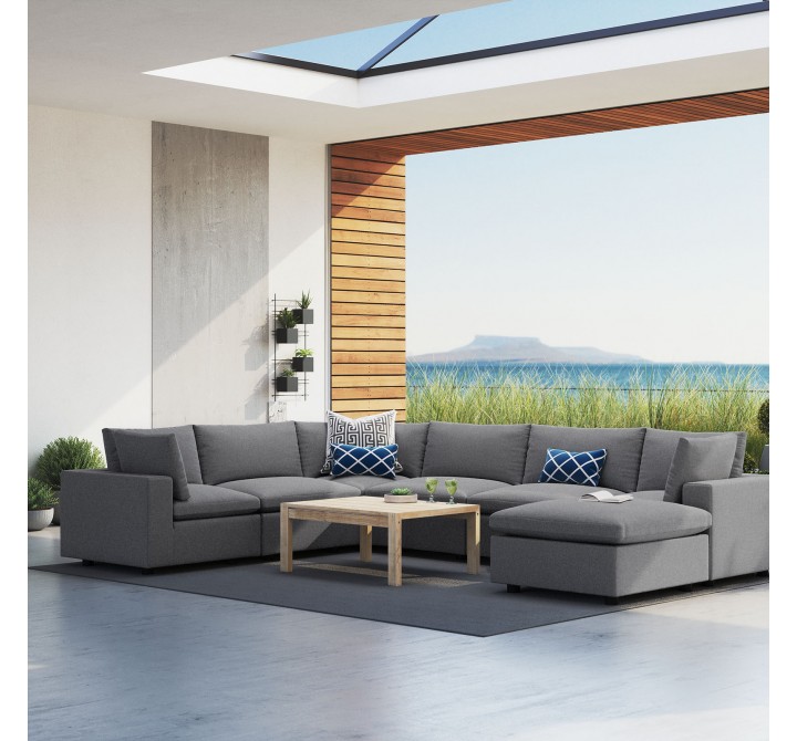 Modway Commix 7-Piece Sunbrella® Outdoor Patio Sectional Sofa - Gray - Lifestyle