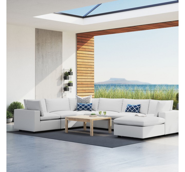 Modway Commix 7-Piece Sunbrella® Outdoor Patio Sectional Sofa - White - Lifestyle
